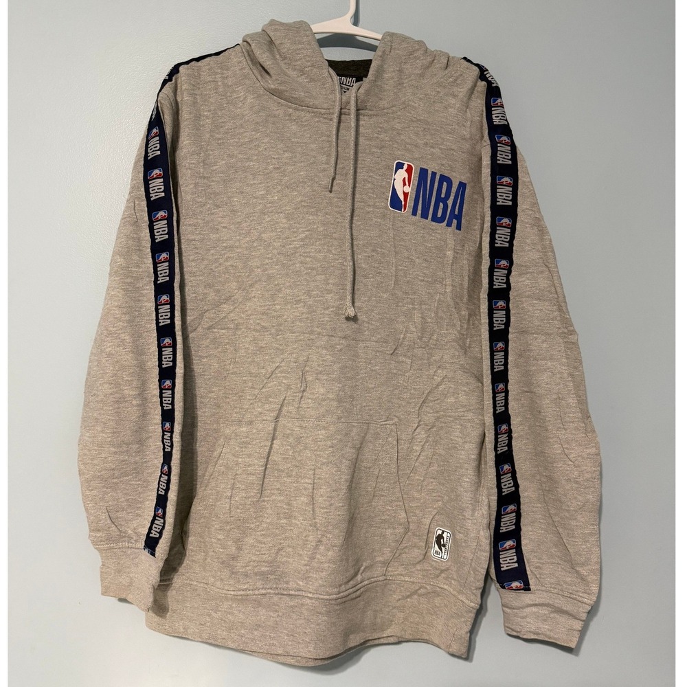 NBA Logo Tape Hoodie‎ Gray Men's M Basketball Sweatshirt Long Sleeve 1092